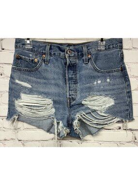 Levis 501 Button Fly Distressed Cut Off Thrashed Jean Shorts Sz 29